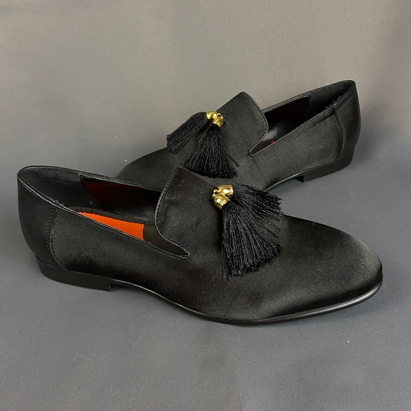 Tallia Eduardo Black Leather & Satin Tassel Loafer Slip on Shoes Size 7 - Picture 11 of 16